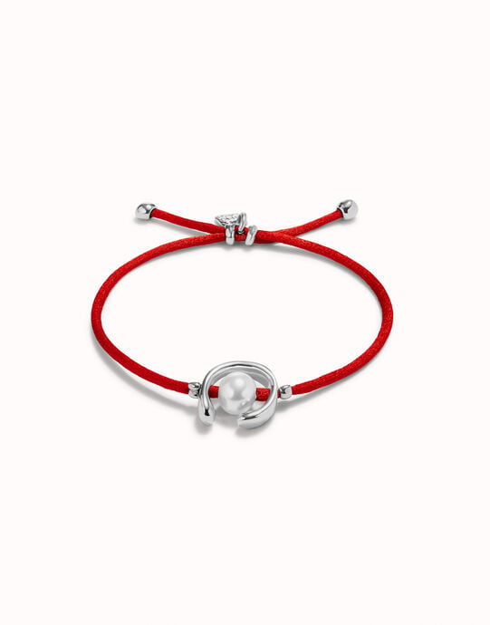 Red cord bracelet with a pearl